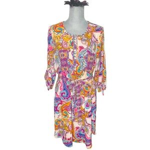 Anthropologie Fig And Flower Multicolor Paisley Print Shirt Dress L